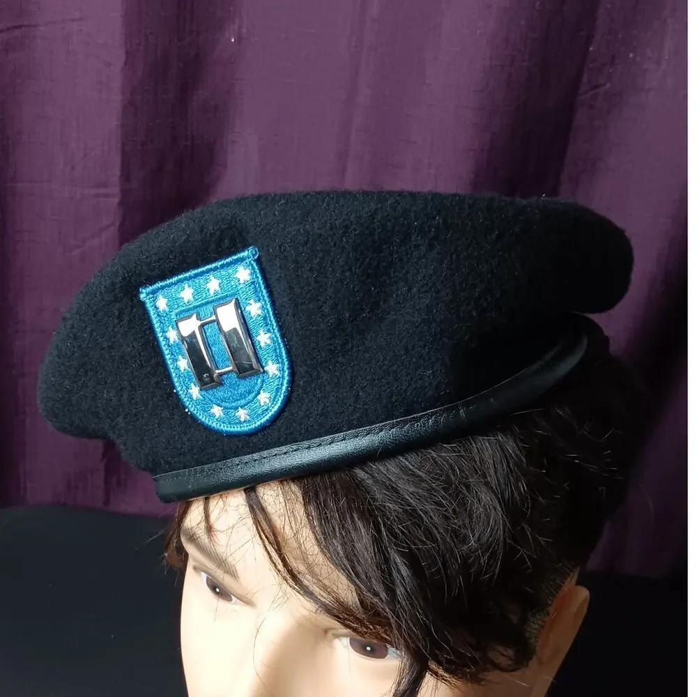 DSCP Garrison Army Wool Beret Vtg Mens Small 6 3/4 Black‎ Captain Bars USA Made